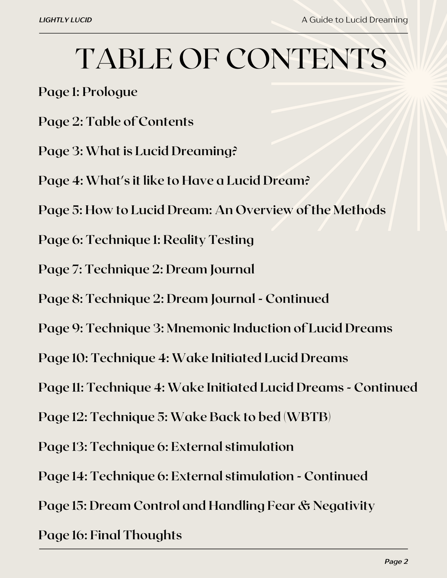 Table of Contents from book